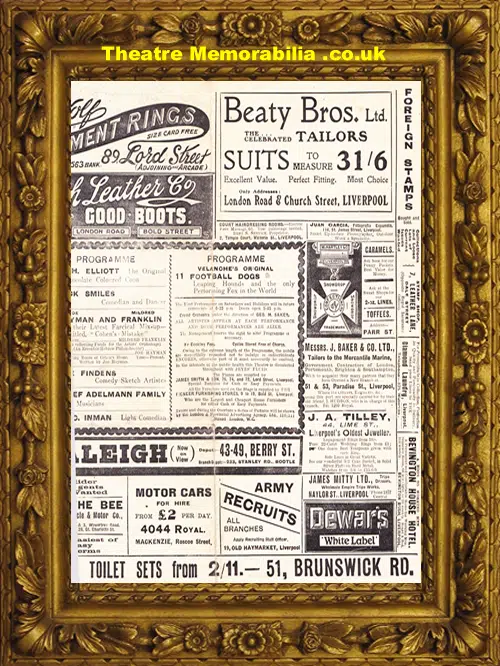 Liverpool Empire Theatre - Variety Show - 1912 - Football Dogs