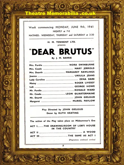Liverpool Royal Court Theatre - Dear Brutus - 1941 John Gielgud