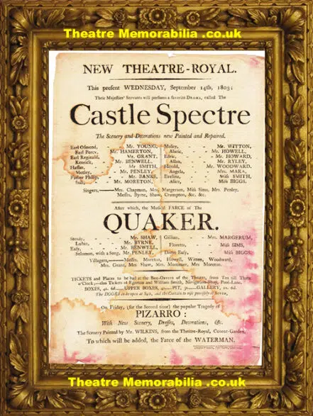 Liverpool Theatre Royal – Castle Spectre + Quaker – 1803