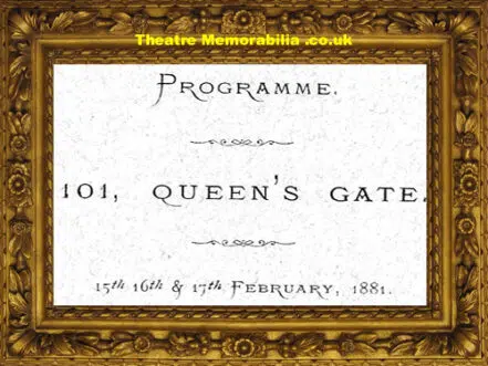 London 101 Queens Gate Theatre – Love’s Law – 1881