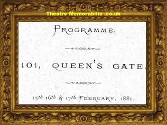 London 101 Queens Gate Theatre – Love’s Law – 1881