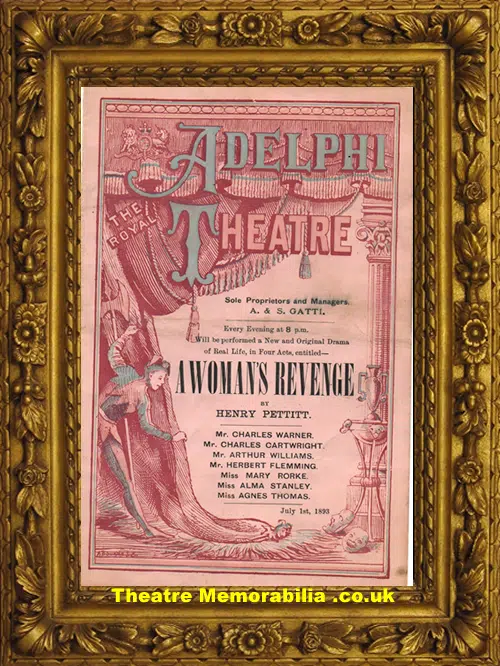 London Adelphi Theatre - A Woman's Revenge - 1893