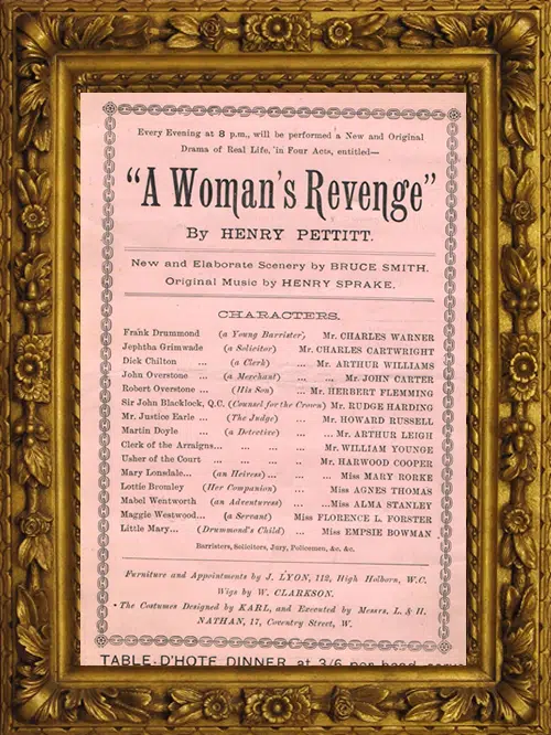 London Adelphi Theatre - A Woman's Revenge - 1893
