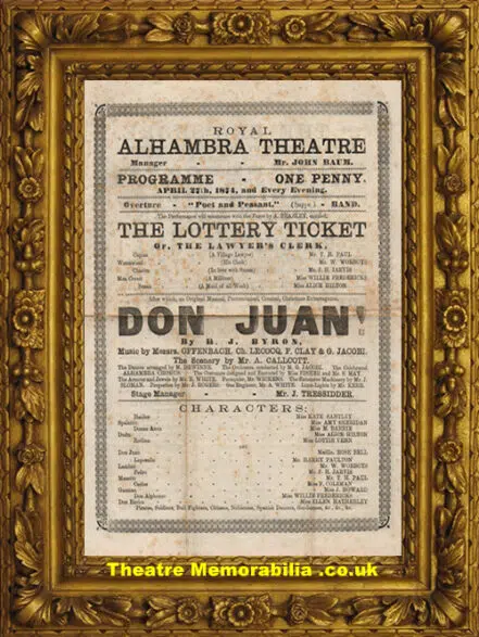 London Alhambra Theatre – Don Juan – 1874