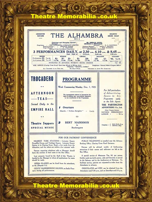 London Alhambra Theatre - Variety Show - 1926