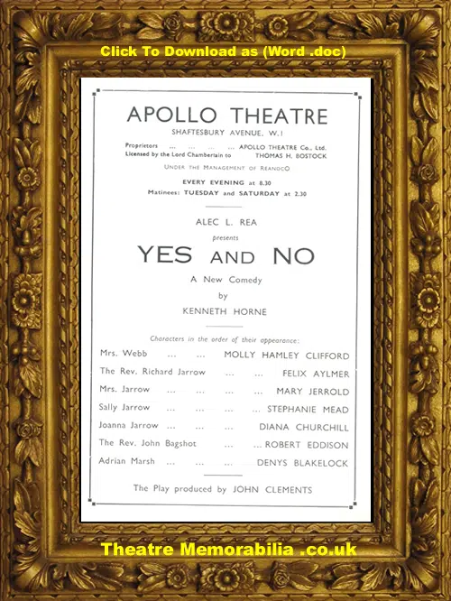 London Apollo Theatre - Yes And No - 1938