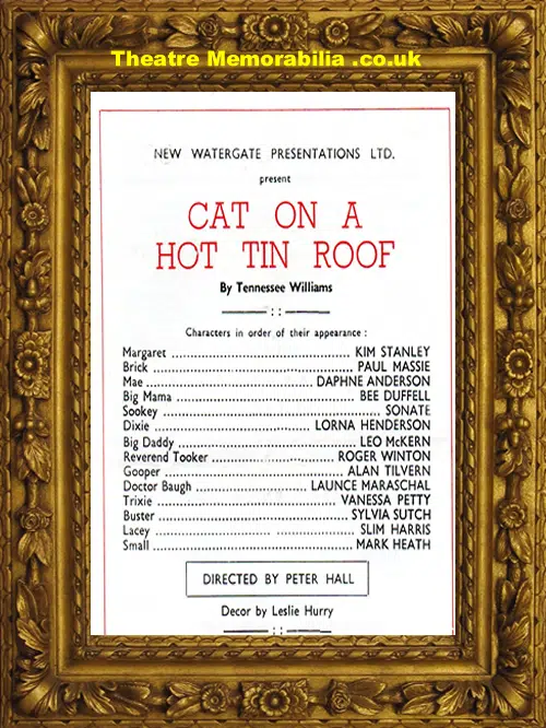 London Comedy Theatre - Cat On A Hot Tin Roof - 1958