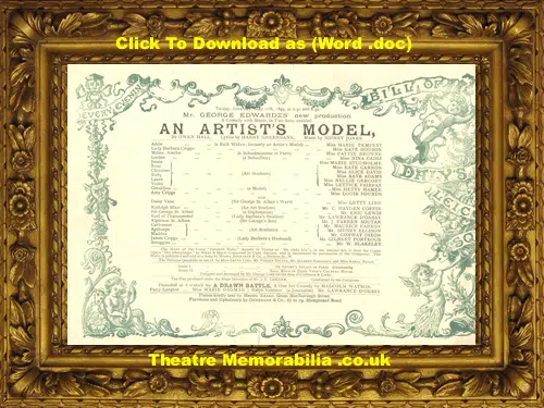 London Daly's Theatre - An Artist's Model - 1895