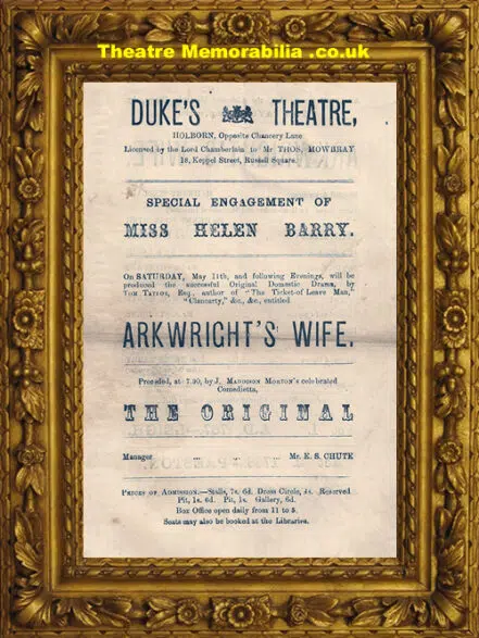 London Duke’s Theatre – Arkwright’s Wife – 1875