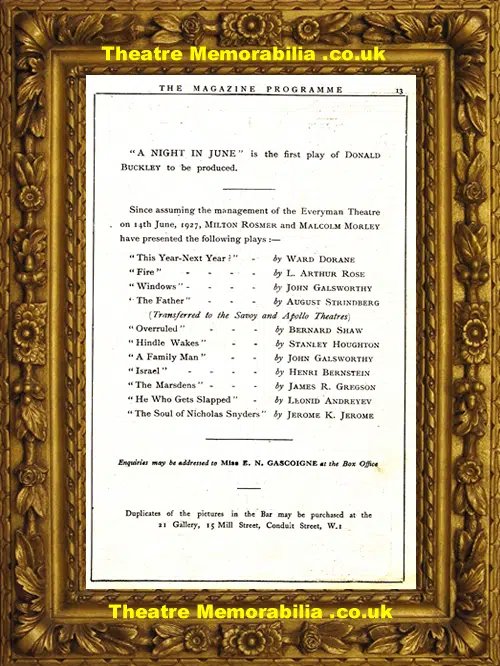 London Everyman Theatre - A Night In June - 1928