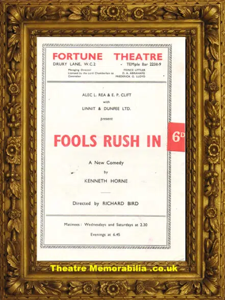 London Fortune Theatre – Fools Rush In – 1957