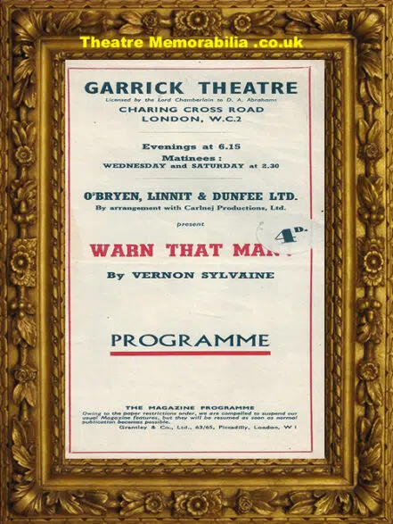 London Garrick Theatre – Warn That Man – 1942