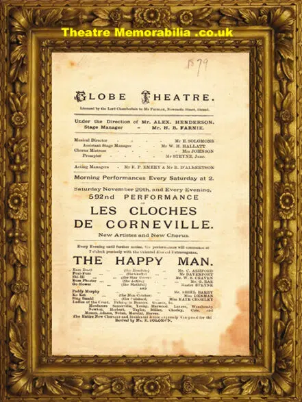 London Globe Theatre – Les Cloches De Corneville – 1879