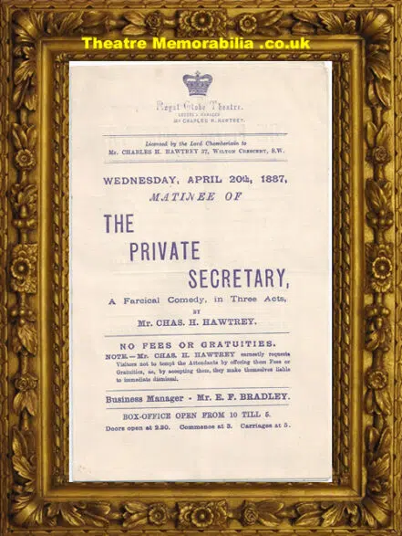 London Globe Theatre – Private Secretary – 1887