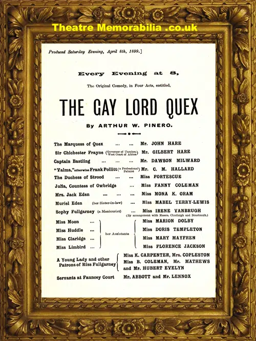 London Globe Theatre - The Gay Lord Quex - 1899
