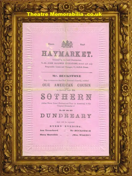 London Haymarket Theatre – Our American Cousin – 1875