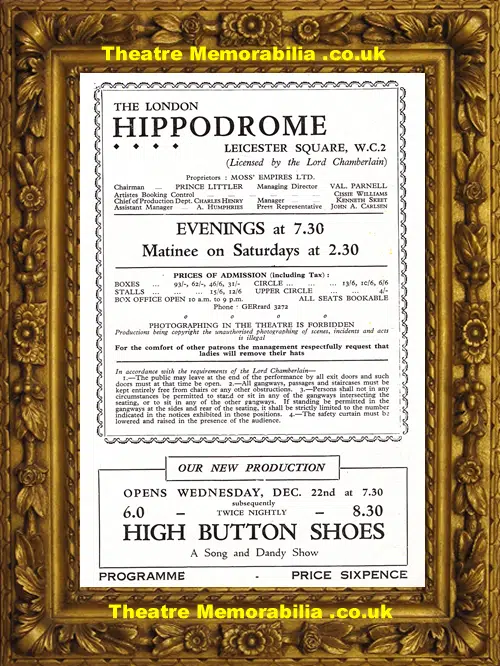 London Hippodrome Theatre - Maurice Chevalier - 1960s