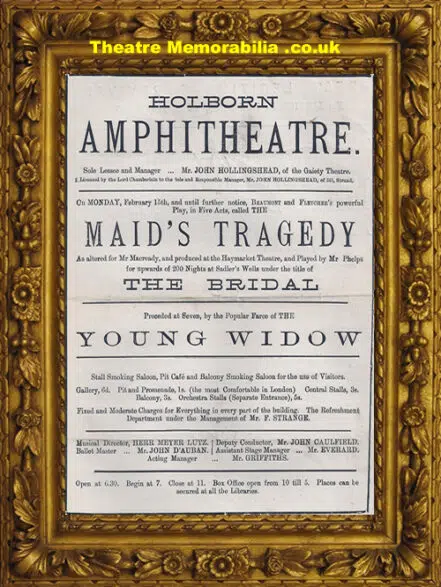 London Holborn Amphitheatre – Maid’s Tragedy – 1875