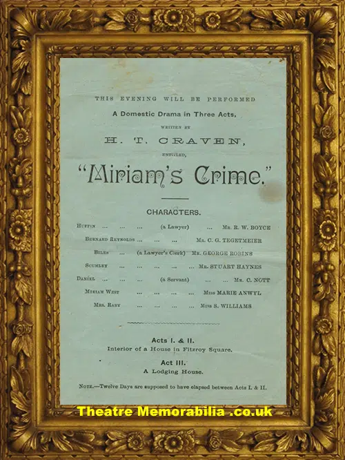 London Imperial Dramatic Club - Miriams Crime - 1886