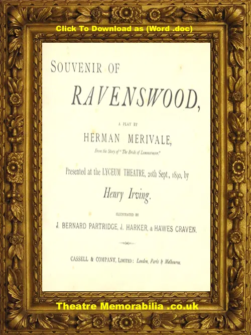 London Lyceum Theatre - Ravenswood - 1890