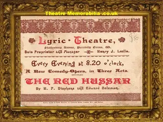 London Lyric Theatre – The Red Hussar – 1888