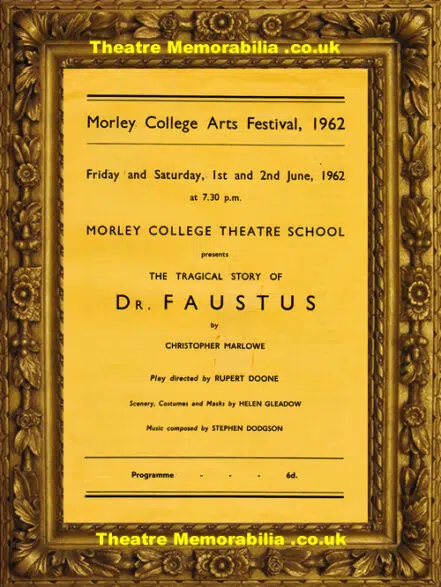 London Morley College Theatre – Dr Faustus – 1962