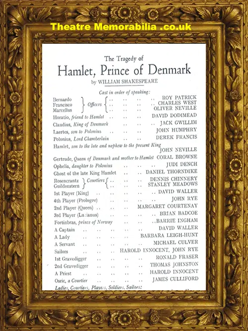 London Old Vic Theatre - Hamlet Prince Denmark - 1957 Judi Dench
