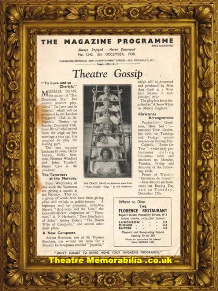 London Palace Theatre – Under Your Hat – 1938