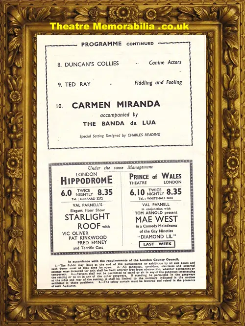 London Palladium Theatre Show - 1948 - Carmen Miranda