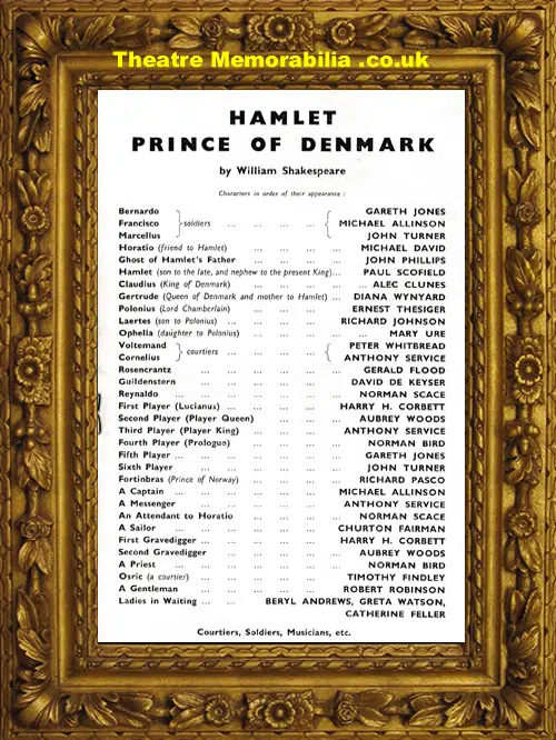 London Phoenix Theatre - Hamlet Prince Of Denmark - 1955