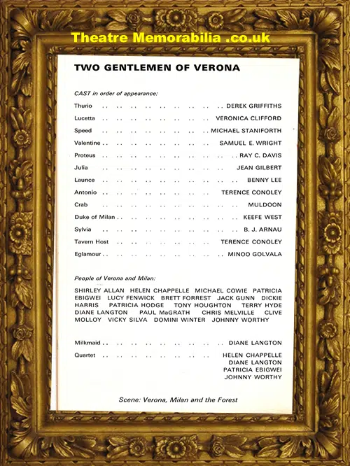 London Phoenix Theatre - Two Gentlemen Of Verona - 1973