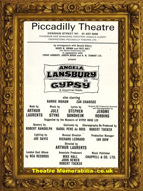 London Piccadilly Theatre - Gypsy 1973 Angela Lansbury Article