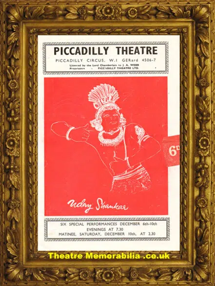 London Piccadilly Theatre – Indian Ballet 1950s Uday Shankar