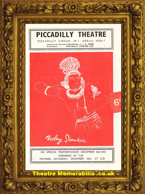 London Piccadilly Theatre - Indian Ballet 1950s Uday Shankar