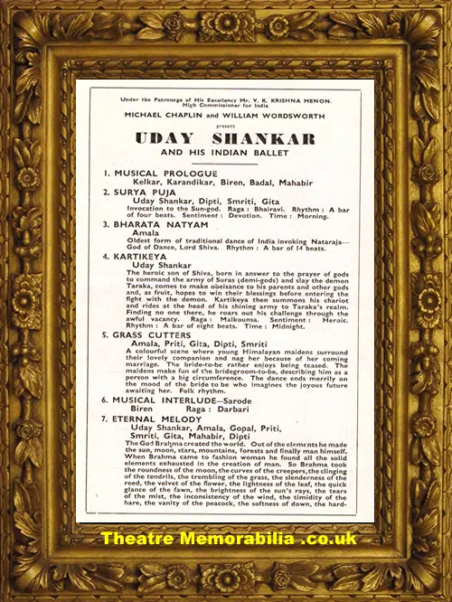 London Piccadilly Theatre - Indian Ballet 1950s Uday Shankar