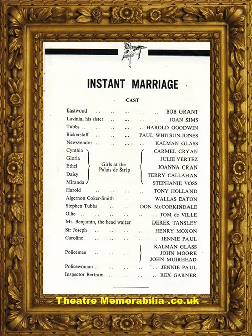 London Piccadilly Theatre - Instant Marriage - 1965 Joan Sims