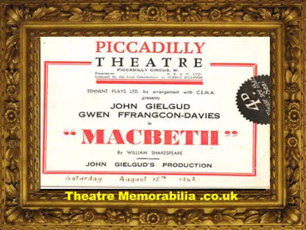 London Piccadilly Theatre – Macbeth – 1942 – Sir John Gielgud