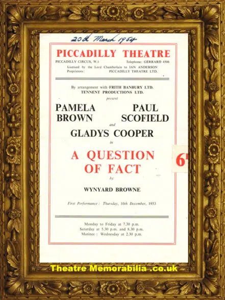 London Piccadilly Theatre – Question Of Fact – 1953