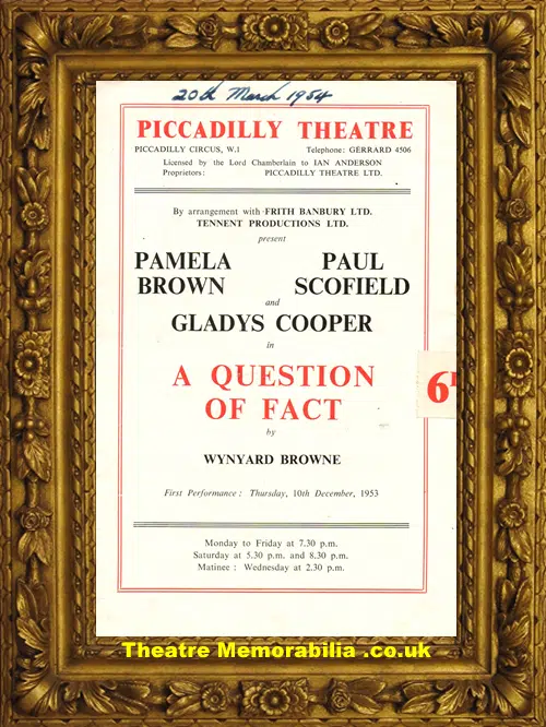 London Piccadilly Theatre - Question Of Fact - 1953