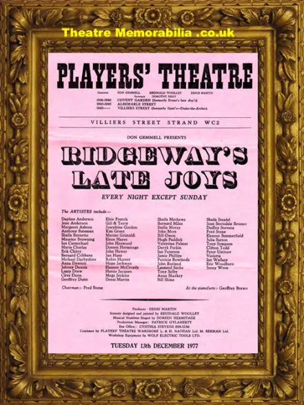 London Players Theatre – Ridgeways Late Joys – 1977