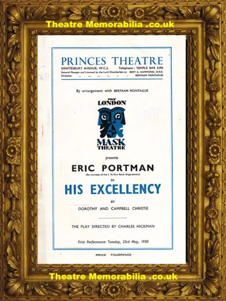 London Prince’s Theatre – His Excellency – 1950 – Ian Fleming