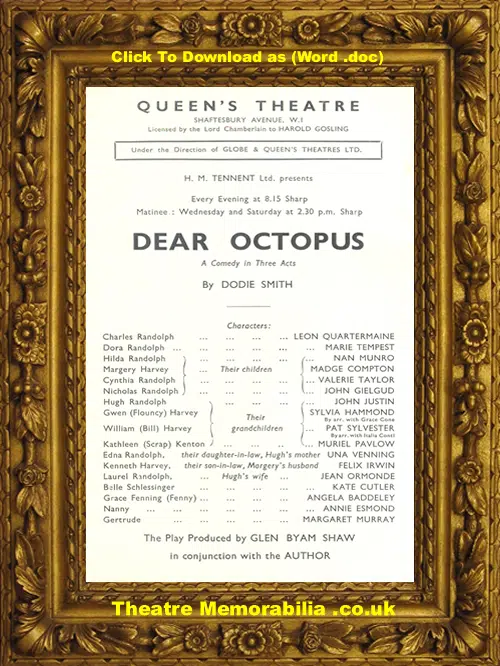 London Queens Theatre - Dear Octopus - 1939