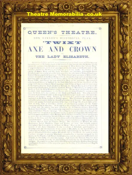 London Queens Theatre – Twixt Axe And Crown – 1870