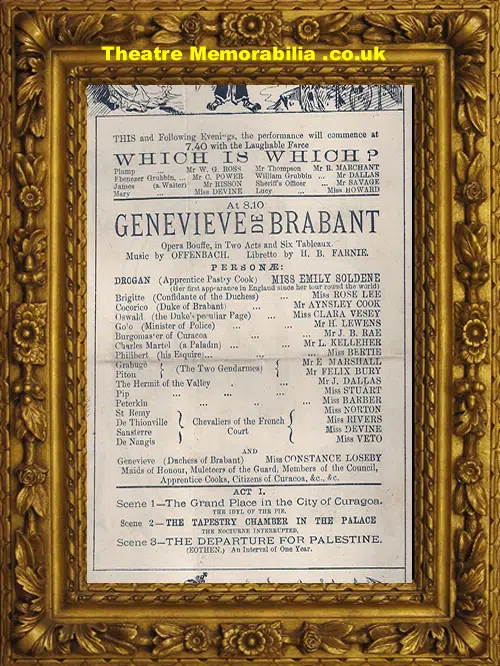 London Royal Alhambra Theatre - Genevieve Brabant - 1878