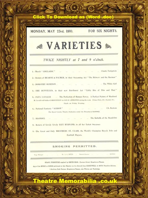 London Royal County Theatre - Varieties - 1910