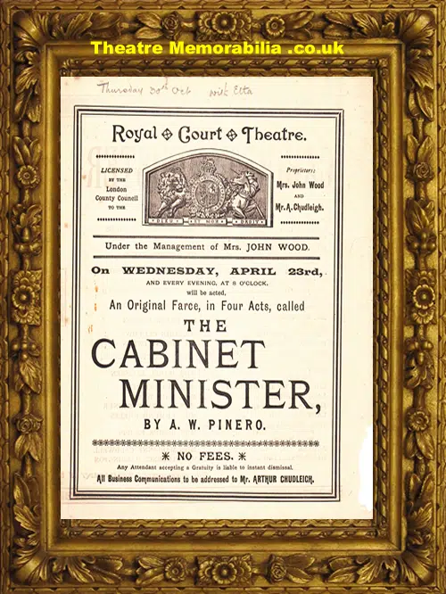 London Royal Court Theatre - Cabinet Minister - 1890