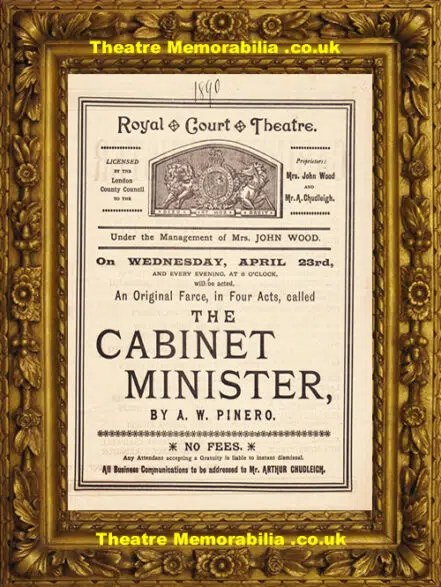 London Royal Court Theatre – Cabinet Minister – 1890