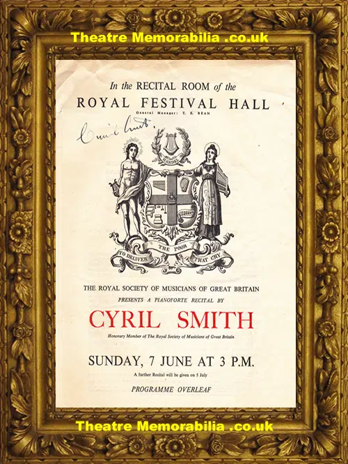 London Royal Festival Hall - Cyril Smith Recital 1950s - Signed