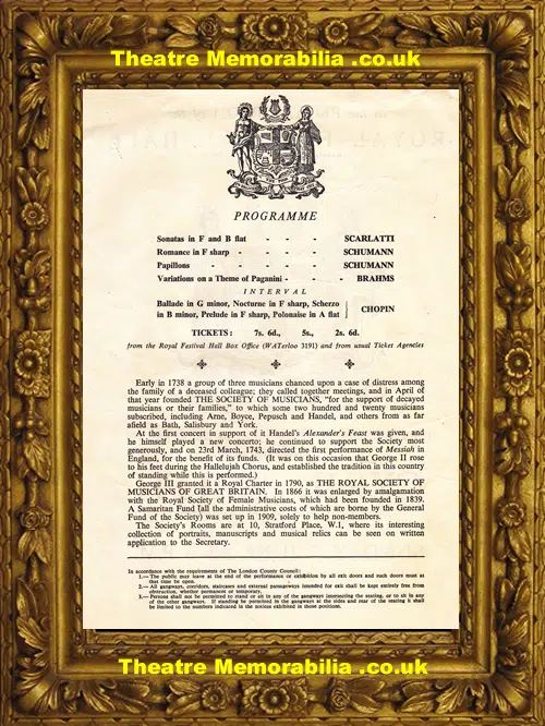 London Royal Festival Hall - Cyril Smith Recital 1950s - Signed