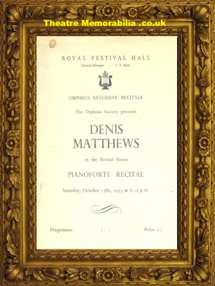 London Royal Festival Hall – Pianoforte Reciatal Signed 1953